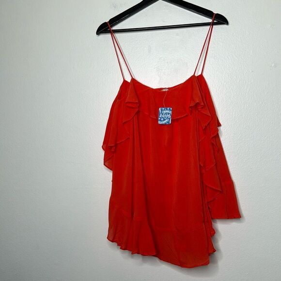 Free People Cascades Ruffle Cami in Coral Red Orange Flowy Size Small - Picture 7 of 11